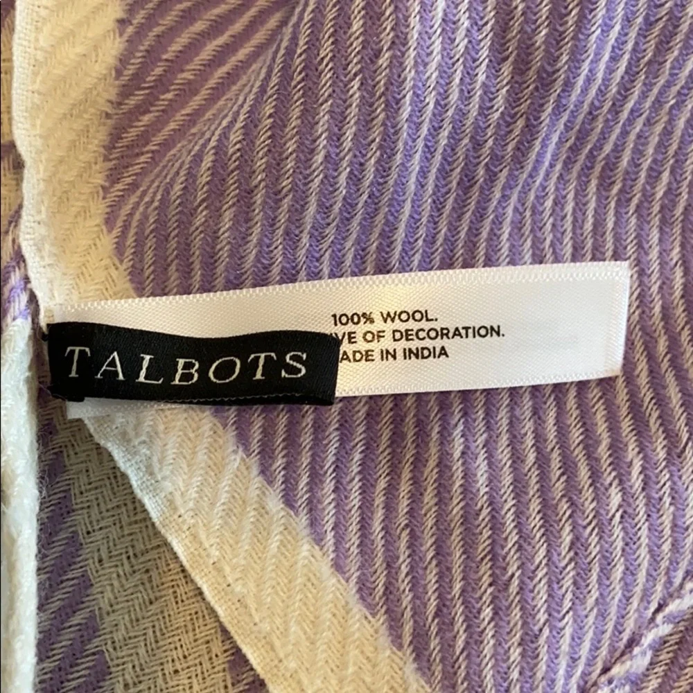 TALBOTS LAVENDER/TURQUOISE 💯 WOOL SCARF W‎ POMPOMS